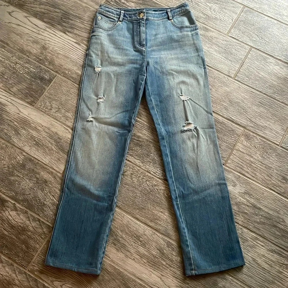 St. John straight leg jeans Embellished Crystal Rose on back pocket women’s sz 2 - Picture 3 of 12